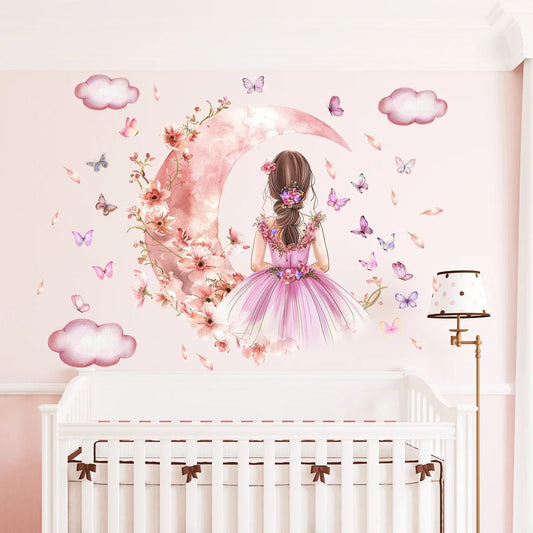 Décoration Murale - PrincesseSticker™ - Lune Rose - Mon Cocon Bébé