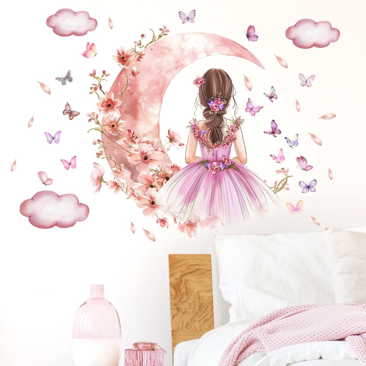 Décoration Murale - PrincesseSticker™ - Lune Rose - Mon Cocon Bébé