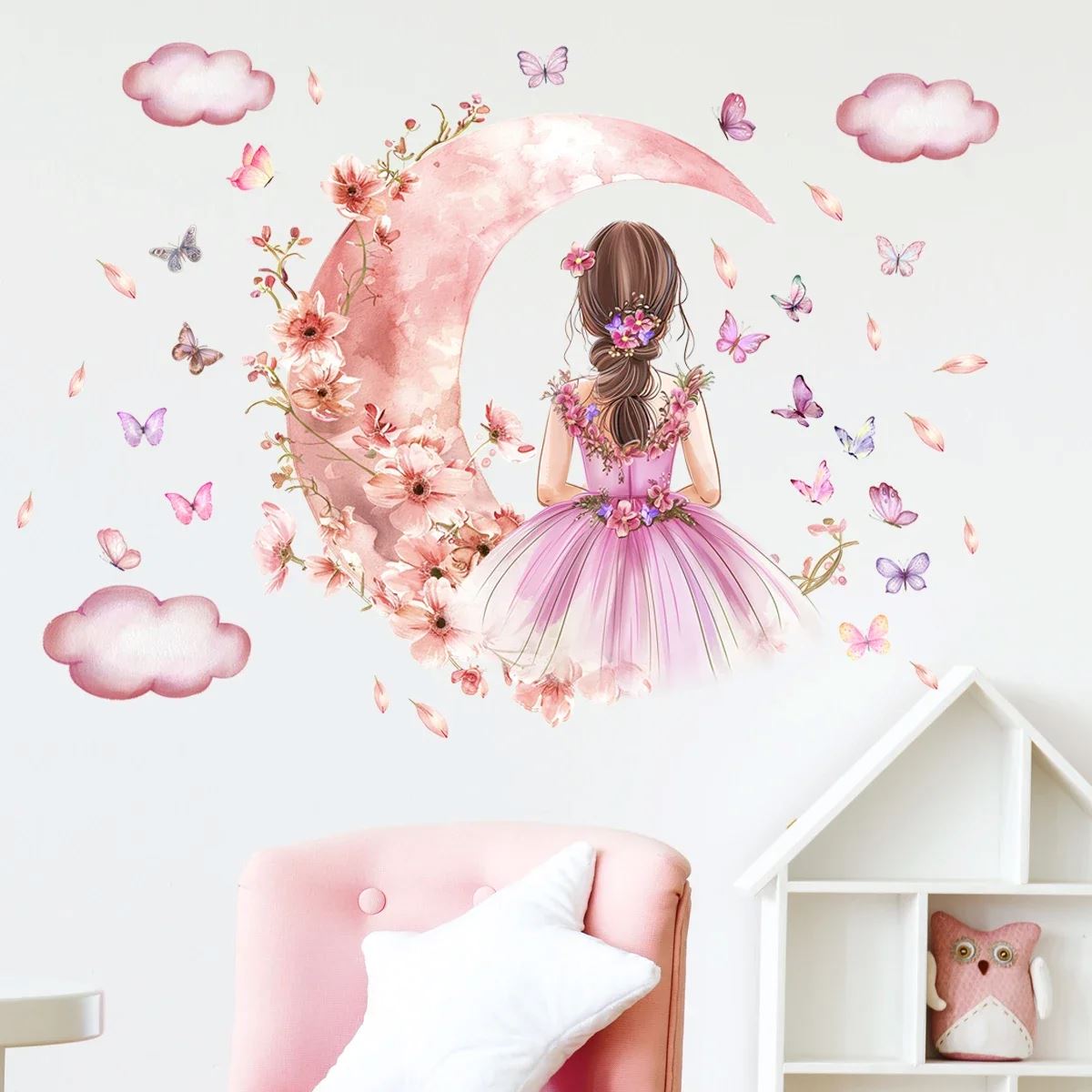 Décoration Murale - PrincesseSticker™ - Lune Rose - Mon Cocon Bébé