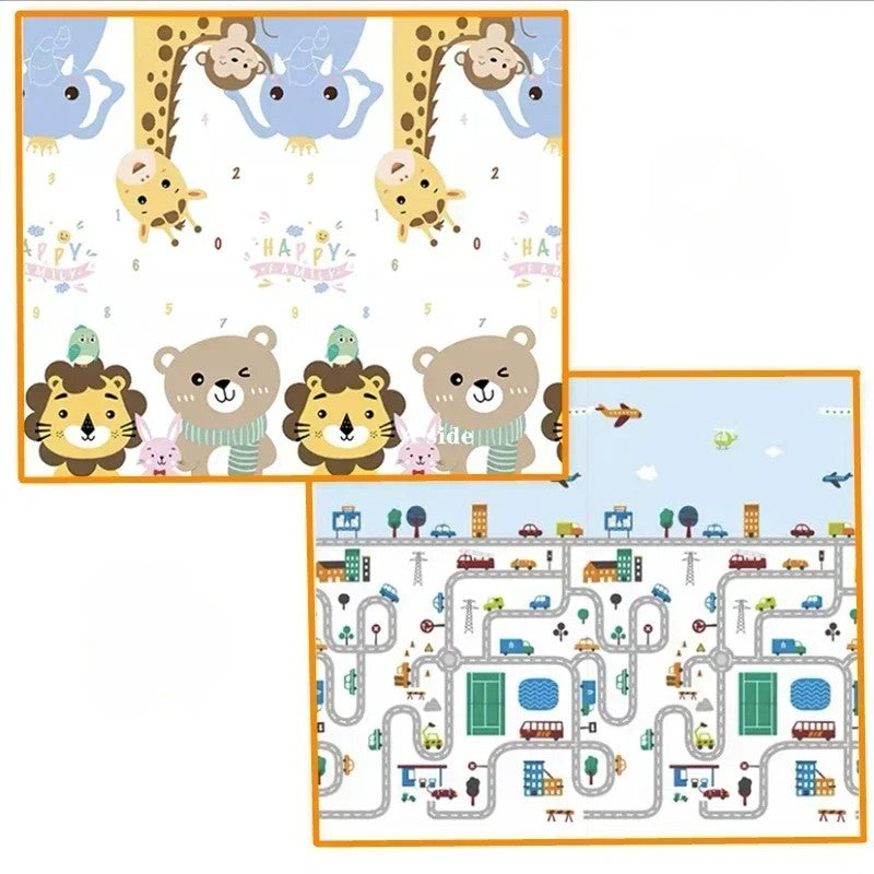 Tapis d'éveil | Double face Animaux & Circuit voiture