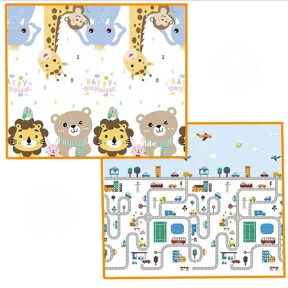 Tapis d'éveil | Double face Animaux & Circuit voiture